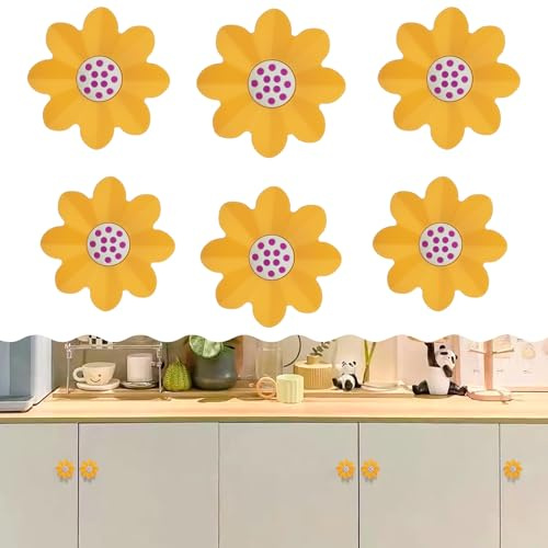 CcHhyyt Mystisches Garten Serie Cartoon Form Weiche Gummi Knöpfe Für Kinder Mädchen Jungen Schrankgriff Schubladenknöpfe Für Kinderzimmer Schränke Spielzeug 6 Stück (Gelbe Blume)