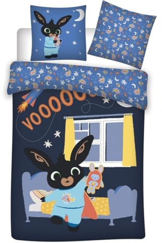 Bing Copripiumino Singolo 140x200 + Federa 65x65 100% Cotone Reversibile | Set lenzuola reversibile | Cotone naturale traspirante Oeko-Tex | Licenza Bing ufficiale | 2-6 anni | Regalo | Idea regalo