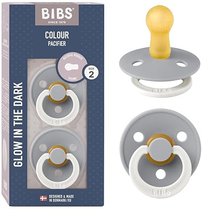 BIBS Colour Glow Schnuller 2er-Pack, BPA-frei. Leuchtet im Dunkeln, Kirschform Nippel. Naturkautschuk/Latex, Hergestellt in Dänemark, Größe 2 (6-18 Monate), Cloud Glow | Naturkautschuklatex | Größe 2 | BPA-frei | Hergestellt in Dänemark | Leuchtring | Hohe Akzeptanz | Luftlöcher