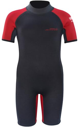 Dark Lightning 3/2mm Kids Wetsuit for Boys and Girls, Neoprene Thermal Swimsuit, Toddler/Junior/Youth One Piece Wet Suits for Scuba Divingkeboarding, (Kids Size 6, Shorty-Red)