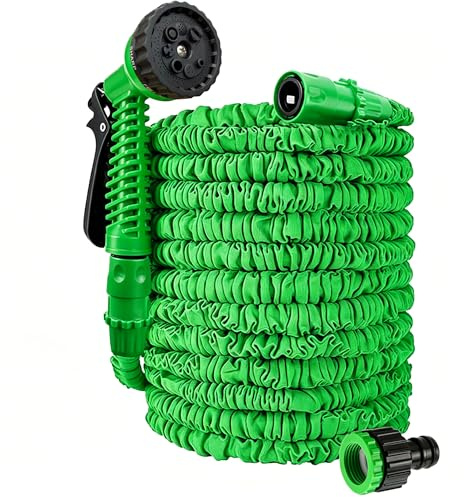 HGLCM 25ft/50ft/75ft/100ft/125ft Expanding Garden Water Hose Pipe with 8 Function Spray Gun 3 Times Expandable Flexible Magic Hose Anti-Leakage Lightweight Easy Storage (Green, 125ft)