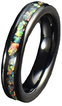Mesnt Ringe Herren Edelstahl Opal Inlay Titan Ehering Ring Verlobungsring Herren 4MM Schwarz Ring Männer Größe 52 (16.6)-72 (22.9)