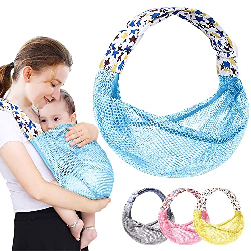 HINATAA Atmungsaktive Baby Tragetuch, Verstellbare Babytrage Wickeln, Schnell Trocknend, 3D Netzstoff, Dicken Schultergurten, Elastisch für Sommer, Pool, Strand, Tragen von Neugeborenen (Blau)