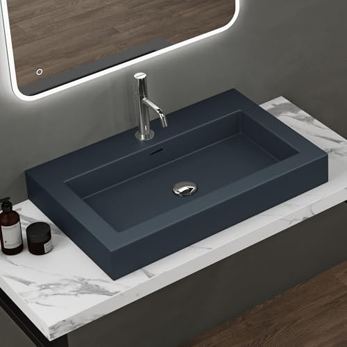 doporro Waschbecken 73x48x10cm matt Anthrazit aus mineralguss Gussmarmor | Aufsatzwaschbecken Waschtisch robust und leicht zu reinigen, Colossum18