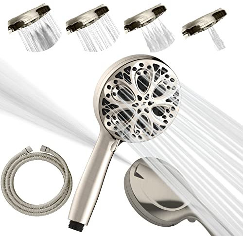 Sparkpod Hochdruck-Duschkopf mit 10 Einstellungen – luxuriöser 5-Zoll-Handbrausekopf mit hohem Durchfluss und Hochdruckdüsen – hochwertiger Edelstahlschlauch (gebürstetes Nickel)