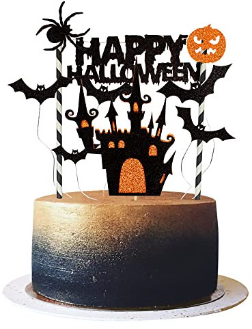 Blumomon 8Pcs Cake Toppers Bat House Happy Halloween Cake Decoration for Party Favor Decorations