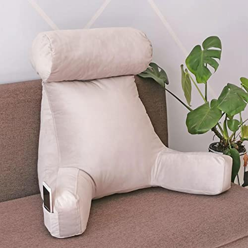HEATHE Lesekissen,Bücherkissen,Bettruhe Kissen,Rückenkissen Sofa,Lendenkissen mit Armlehnen,Ideal zum Arbeiten,Lesen oder Spielen auf dem Bett/Sofa/Boden, Cement Grey, 80×67cm (with round pillow)