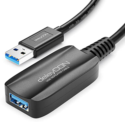 DeleyCON 5m Cable de Extensión Activo USB 3.2 Gen1 con Amplificador de Señal (5GBit/s) - USB-A a USB-A para PC, Ordenador Portátil, Impresora, Escáner
