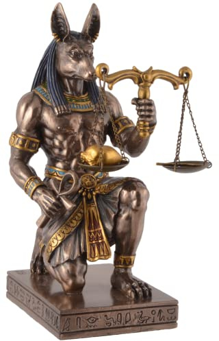 VOGLER Joh. Vogler GmbH Anubis arrodillado con báscula de alma bronceada, 19 cm, figura del faraón de Egipto Veronese