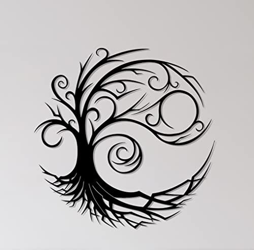 dv decovieno Lebensbaum Wanddekoration rund gerahmt aus Metall für Haus, Wohnzimmer, Schlafzimmer und Büro - Großes Design Geschenkidee Wandkunst (75cm)