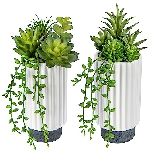 2 Stück Sukkulente Künstliche Pflanze im Topf, Deko Pflanzen Künstliche im hoher Topf , Kunstpflanze Hängend Eukalyptus, plastik Pflanzen der Herzblatt für Schlafzimmer Wohnzimmer Büro Deco #1
