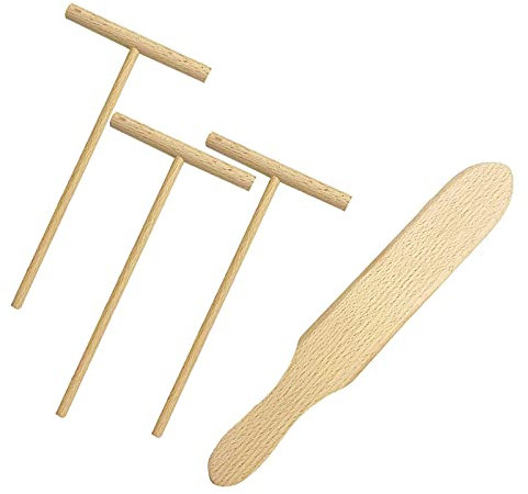 Crepe Distributor and Spatula Handmade Crepemaker Set Made of Natural Spreader Crepe and Turner, Dough Spreader Made of Healthy Wood Spatula Set