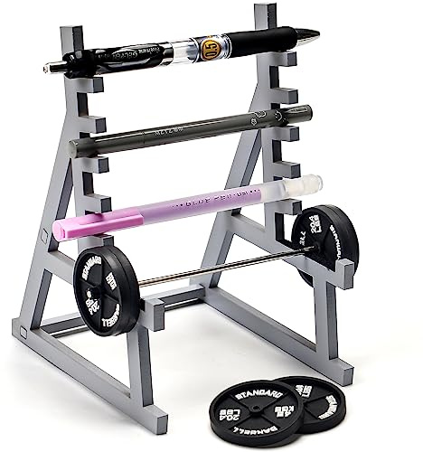 xinrongda Squat-Rack-Stifthalter,Mini-Schreibtisch-Ornamente mit Hanteln,Lustiger Langhantel-Rack-Stifthalter,Multifunktionaler Stiftehalter mit Hanteln für Fitness-Enthusiasten und Gewichtheber-Fans