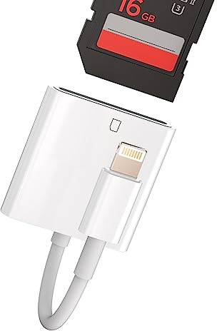 Adaptateur Lightning Lecteur de Carte SD pour iPhone Caméra Mémoire Photo Visionneuse Accessoires Compatible Certifié pour Apple MFI 11 12 13 14 Pro Max X XS XR 8 7 6 Plus SE pour iPad Air Mini 2020