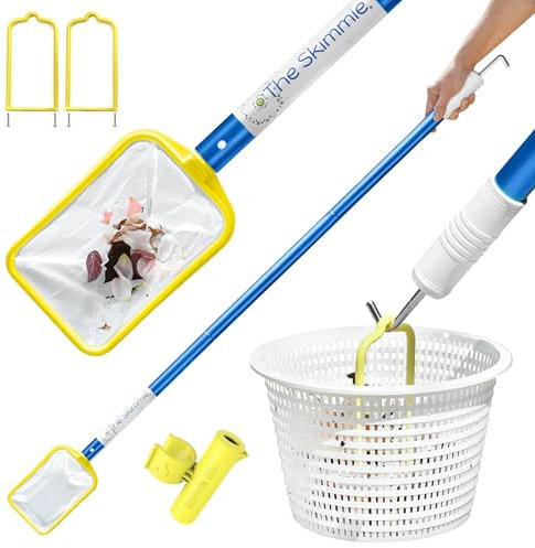 The Skimmie + Dip, retino per piscina a 3 sezioni con asta, gancio e rete fine. Raccogli detriti e sporco sottili, rimozione mani libere con 2 maniglie e viti incluse - Attrezzatura essenziale per la