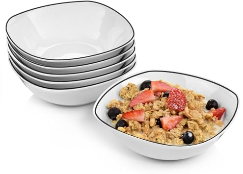 Sänger | Müslischalen Bilgola Black Rim 6 tlg, Müsli Schüssel Set 6 Personen, Porzellan Bowl Schüssel, Schale Spülmaschinenfest, Müsli Schale mit Schwarzen Aktzenten 300 ml | PREMIUM COLLECTION