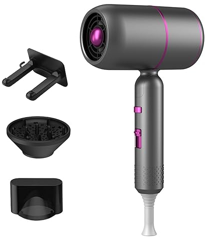 Secador de Pelo Iónico Profesional 2000W, Secador de Pelo de Secado Rápido, con Boquilla Concentrada e Difusore, Secador de Viaje Portátil Portátil con Plegable de pared, Botón Frío/Calor