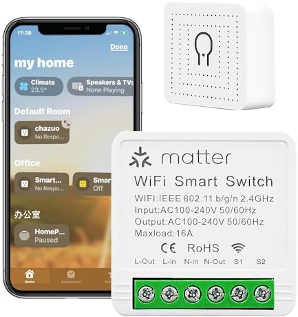 2-Pack Matter Smart Switch 16A Mini WiFi Relay Module,DIY Wireless Light Switch Voice Control with Timer&Schedule for Home Automation,Work with Apple Homekit,Alexa,Google Home,CSA Certified