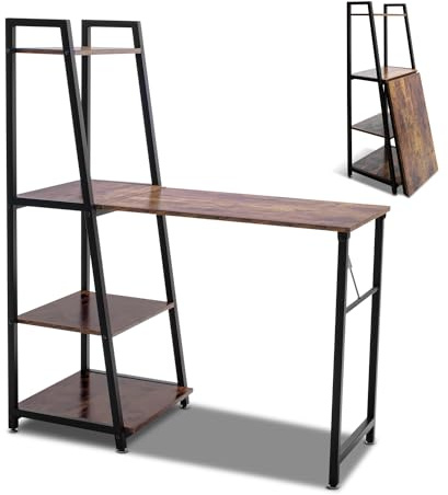 FRANKYSTAR Bimyo Faltbarer Schreibtisch mit Bücherregal im Industriestil für Arbeitszimmer Büro, 50 x 41 x 128 cm