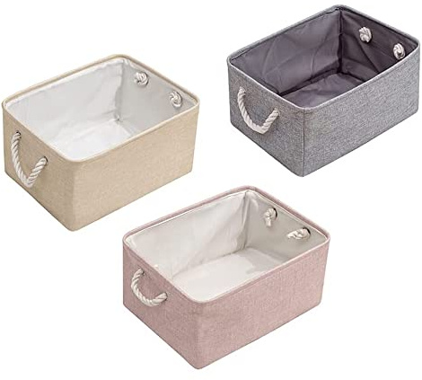 Oikabio 3 cestas de almacenamiento plegables, cesta de lavandería con asa, estantería de armario, armario, caja de almacenamiento de ropa y juguetes