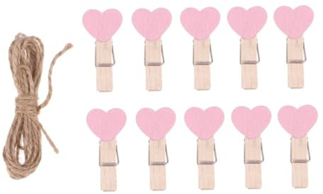 Ciieeo 50 Stück Klein Herz Fotoclips Wäscheklammern Aus Holz Hochzeitsfotoclips Fotografien Fotoklammern Aus Holz Holzklammern Mini Herz Wäscheklammern Hanfseil Zubehör Hölzern Rosa