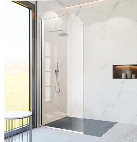 Glass Shower Door Screen, 34 W x 74 H Semi-Framed Fixed Shower Glass Door in Silver with 5/16(8mm) Clear Tempered Glass Door, Simple Single Panel for Bathroom