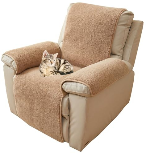 NUODWELL Thick Lamb Faux Recliner Chair Cover, Non-Slip Washable Chair Cover for Recliner Armchairs, 1 Seat Super Soft Furniture Protector Cover for Kids and Pets (Camel, 56 * 207cm)