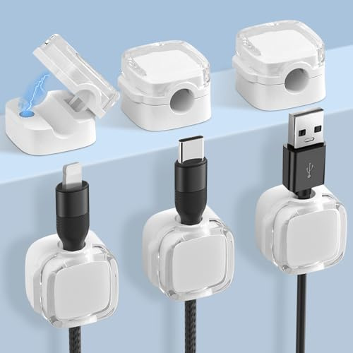 URAQT skrivbordskabel städad, 6 st uppgraderad svart magnetkabel städad, Srong självhäftande kabel städad clips Desktop sladdhållare, magnetisk kabelorganisator för hemmakontorsbruk