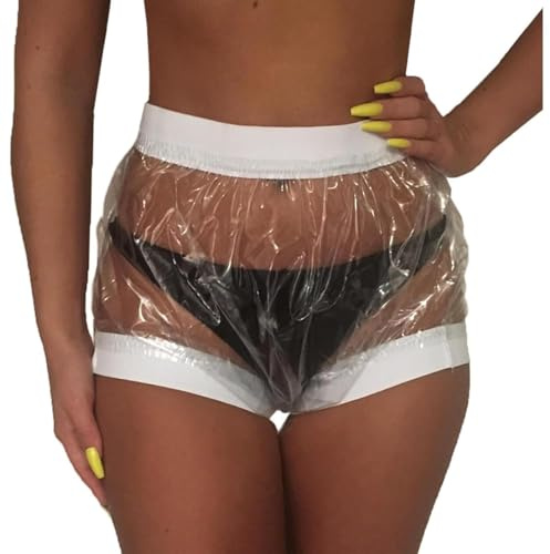 Adult Fully Clear Plastic Pants, Transparent Waterproof Underwear Incontinence Polyvinyl Chlorid Plastic Diaper for Men and Women (Clear, Medium)