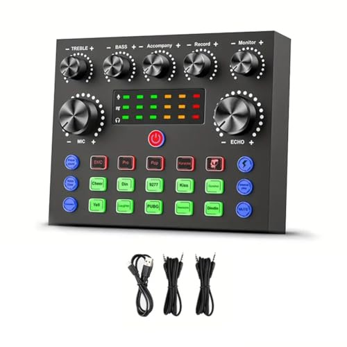 Ruuizksa V8S Audiomixer mit Stimmenverzerrer, Podcast-Mixer, Soundkarte für Telefon-Gaming, Karaoke-Studio, Live-Streaming, Podcast