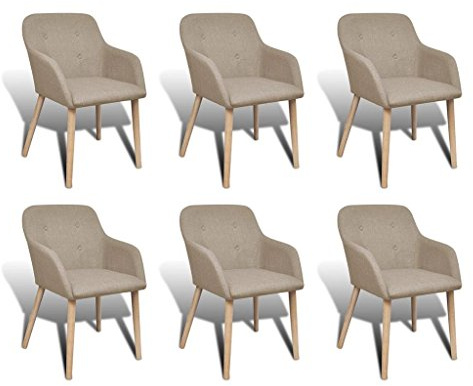 Sufrk Matstolar 6 st beige tyg och massivt trä ek stolar matsal stoppade köksstolar och järnben stol kök modern stol vardagsrum köksstolar