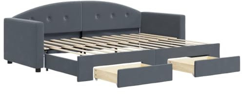 vidaXL Tagesbett, Sofabett Ausziehbar mit Schubladen, Gästebett Schlafsofa für Schlafzimmer Wohnzimmer, Sofa Ausziehbett, Dunkelgrau 80x200cm Samt