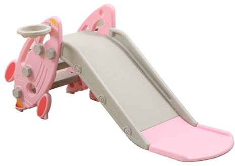 Tbest Scivolo Pieghevole per Bambini, Set Parco Giochi per Cortile Scivolo per Bambini per Multifunzionale in Plastica per Interni Ed Esterni (ROSEO