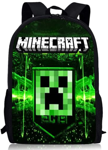JXBBAAC Minnecrraft Mochilas Infantiles, Minnecrraft Mochila Escolar para Niños Dibujos 3D Estampado Mochila Bolsa Viaje Ligero Bolsa Mochila de Dibujos Animados Cumpleaños Regalo para Niño