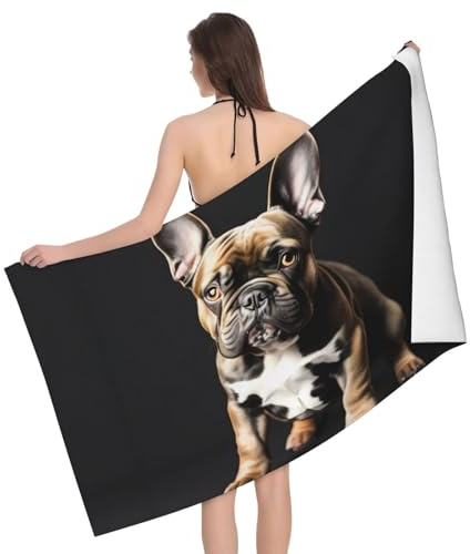 Toallas de playa absorbentes con estampado de bulldog francés de orejas largas, perfectas para el hogar, hotel y viajes