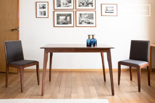 pib Table de Repas Scandinave en Bois d'Acacia Finition Noyer – Design Compact Années 60 pour 4 Personnes
