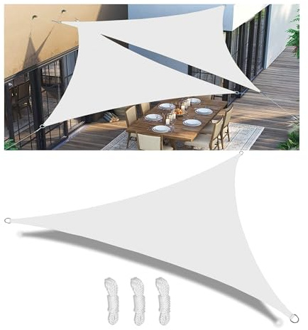 Tenda a Vela Parasole Vele Ombreggianti Impermeabile Triangolare Vele Parasole da Giardino Protezione Solare Schermo UV con funi di Tensione per Terrazze Balconi Bianco 3x4x5M