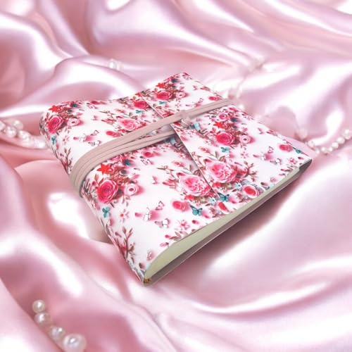 Álbum fotográfico - Double Flower - en tejido con impresión 3D interior en cuero ecológico LUX personalizable, Clásico con velino, Matrimonio, Regalo, Boda, Aniversario (Con Inscripción, Rosa, 23x30