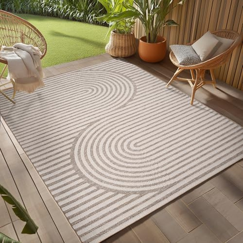 Teppium Outdoor Teppich Beige 160x230 cm, Wetterfest & UV-beständig, ideal für Küche, Balkon, Terrasse, Garten auch Wohnzimmer und Esszimmer, Skandinavisches Boho-Design