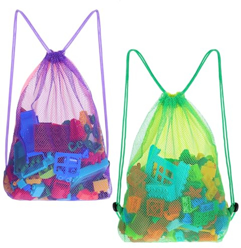 Josojoou Netztasche Sandspielzeug 2 Stück Sandspielzeug Tasche 40 X 32 Cm Strand Spielzeug Mesh Einfarbiger Bag Mit Kordelzug Netzbeutel Für Schwimmen Reisen Zum Aufbewahrung Von Strandspielzeug