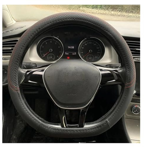 SQIFBA Lenkradabdeckung Für VW Für Golf 7 2008-2020 Für Scirocco Für Jetta Für Tiguan 2016-2020 D-Form Leder-Autolenkradabdeckung rutschfest Lenkradbezug(Schwarz)