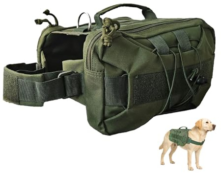 ZEUS URBAN Tactical Dog Backpack Harness – Medium, Army Green, 2 Ample Side Pockets | Water Resistant Saddle Bags for Hiking & Camping, Sturdy Vest Fits Medium & Large Dogs