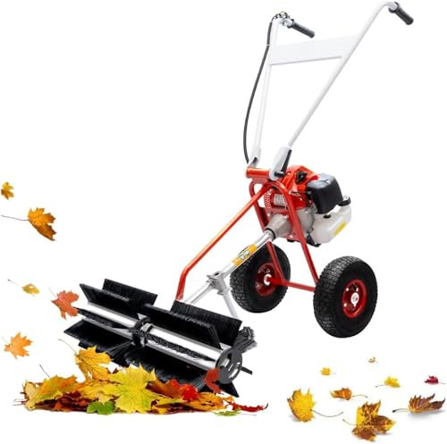 Spazzatrice a gas da 2-43 cc, spazzatrice a gas a spinta per prato, per parchi, spazzola per la pulizia del manto erboso, spazzatrice portatile per prato con telaio in alluminio e manico regolabile