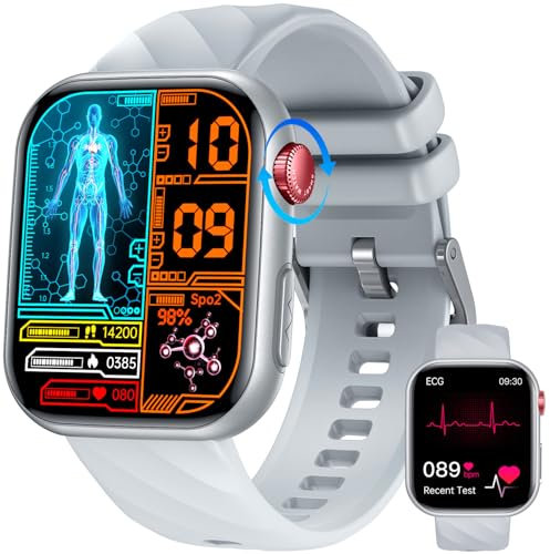 Reloj Inteligente Hombre Smartwatch con ECG+HRV: 1.97'' AMOLED Smart Watch con 𝐆𝐥𝐮𝐜𝐞𝐦𝐢𝐚 BIM Bluetooth Llamadas Temperatura Corporal Digital Pulsera con Presión Arterial Sueño Spo2 iOS Android