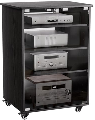 Mobile HIFI Supporto HIFI a 5 livelli Moderno Armadio Audio HiFi Rack Altezza regolabile Supporto per Giradischi Mobile DVD Con porte in vetro con serratura Per Soggiorno, Sala Teatro, Centro Intratte