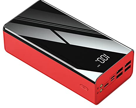 Powerbank 30000mAh, Power Bank USB C Quick Charge, Batería Externa de 6 Puertos con Pantalla Digital Luz LED Cargador Extremadamente Portátil, Rojo, 30000mAh