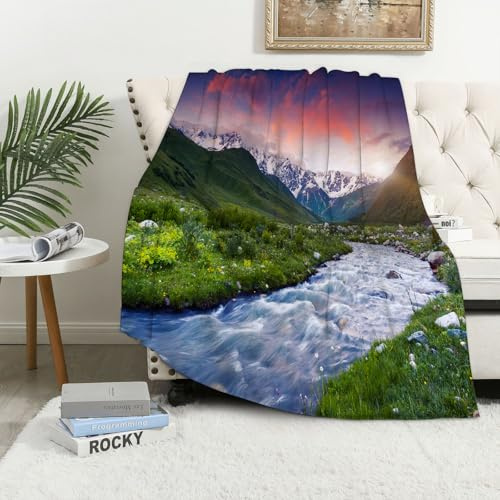 MAAPCHP Grande Couverture Polaire en Flanelle Ultra Douce et Chaude Ensemble de Lacs, Ciel Couvert coloré Jupes du Mont Shkhara Svaneti Gé pour Chambre à Coucher,lit Simple,canapé,150 x 200 cm