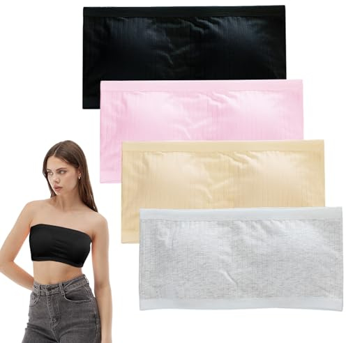 Ziyonix 4 Pieces Girls Strapless Bras Stretch Breathable Bra Tube Tops Padded Bandeau Bra Strapless Bralette Training Bras Full Cup Sports Bras for Girls Teens 13 to 18 Years Old with Small Breasts