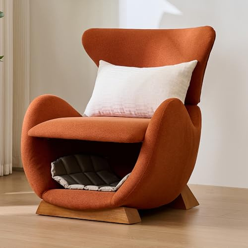 Merax Designer-Loungesessel im Walhai-Look, haustierfreundlich, Kratzfester Stoff, Integrierte Höhle für Katzen und kleine Hunde, ergonomisch, Einzelsofa für Wohnzimmer, Ziegelrot