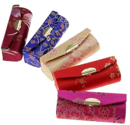 Portable Lipstick Case Chinese Style Floral Lip Balm Organiser with Makeup Mirror 5PCS, Lipstick Case with Mirror